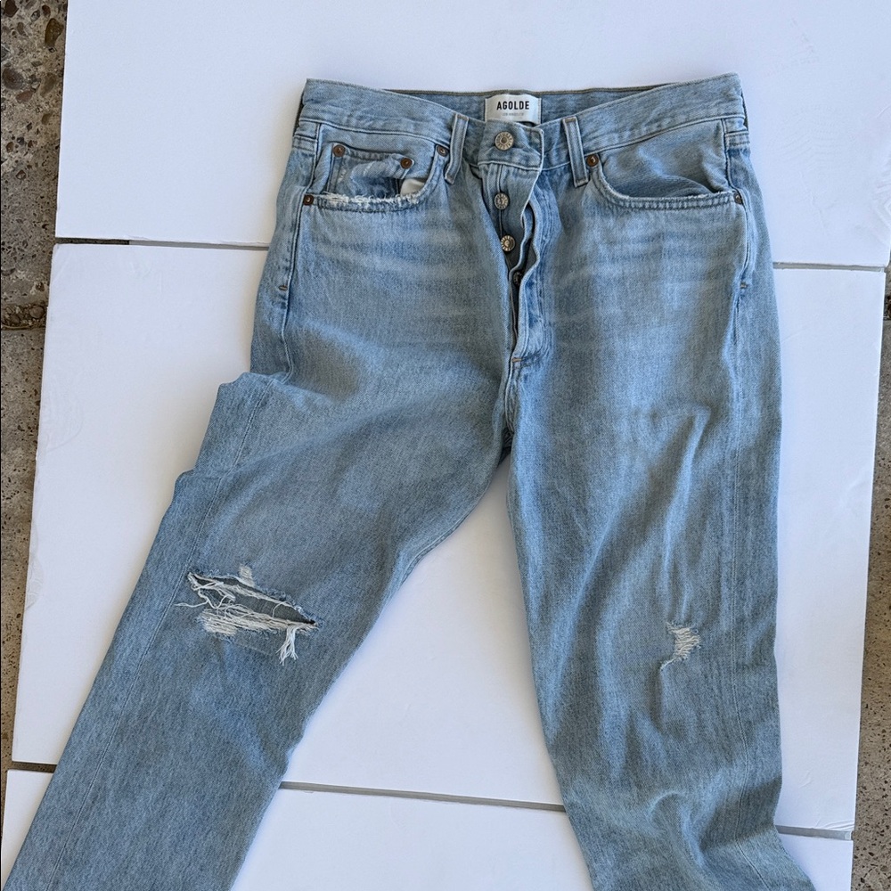 Agolde Light Blue Distressed Women's Straight Leg Jeans